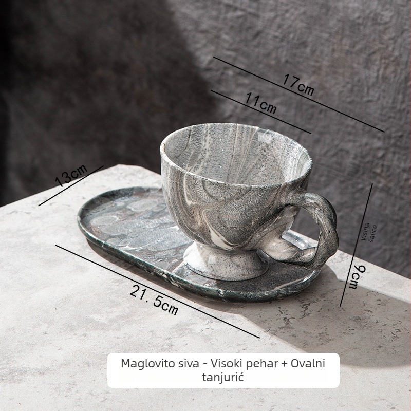 Set šalice za kavu i podmetač s mramornim uzorkom, veliki kapacitet, uvijena ručka, šalica za latte art