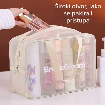 Mrežasta torbica za šminku s natpisom slova, velika kapaciteta, moderna za putovanja, prijenosna kozmetička torbica