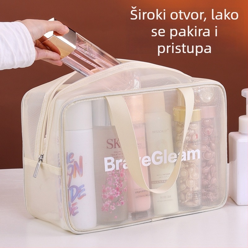 Mrežasta torbica za šminku s natpisom slova, velika kapaciteta, moderna za putovanja, prijenosna kozmetička torbica