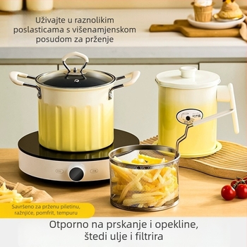 Kućna kompaktna friteza za tempuru i ražnjiće, s ručkom koja štiti od opeklina i filtrom od nehrđajućeg čelika 304, višenamenska frita