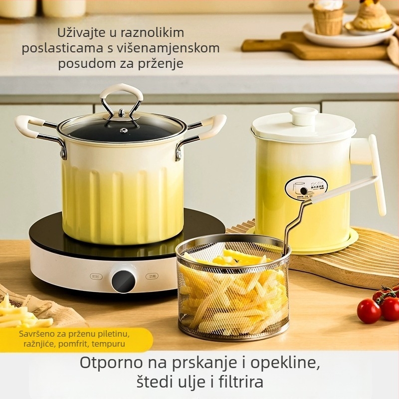 Kućna kompaktna friteza za tempuru i ražnjiće, s ručkom koja štiti od opeklina i filtrom od nehrđajućeg čelika 304, višenamenska frita