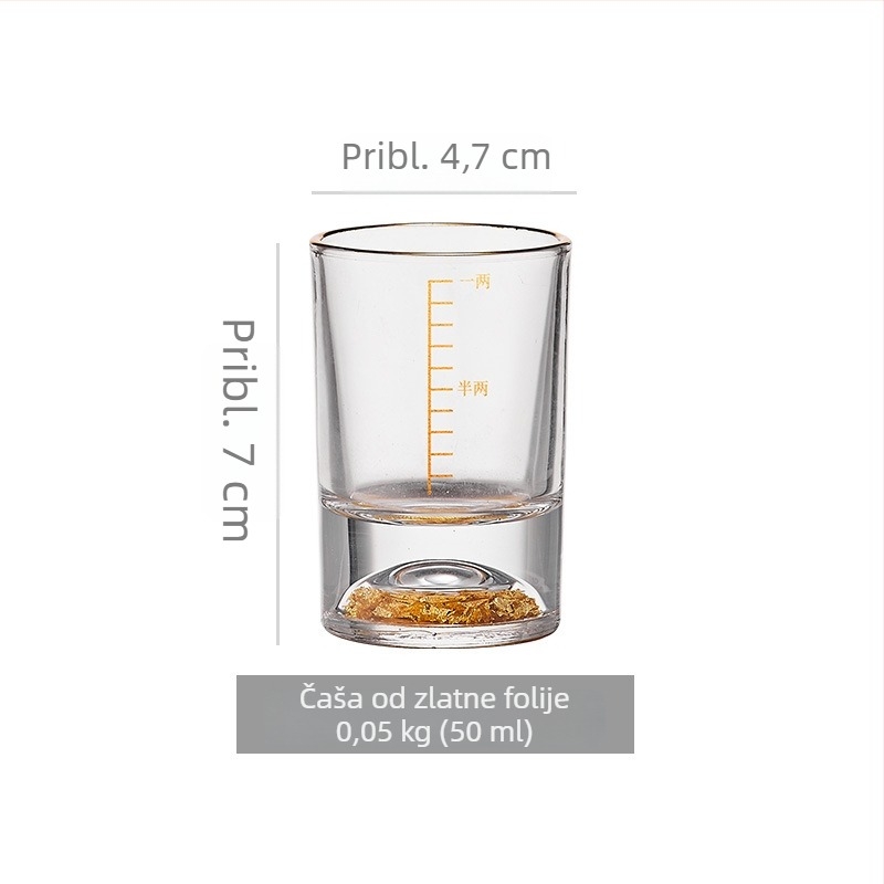 Set kristalnih čaša za alkohol 50 ml sa zlatnom folijom i mjernom skalom, 6–10 komada, za kućnu upotrebu, blag luksuz