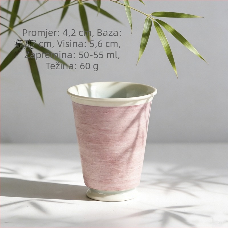 Prva ljubav – svijetlo ružičasti gaiwan čajni set, ručna izrada, glazura visoke temperature s ledenim pukotinama, 120 ml