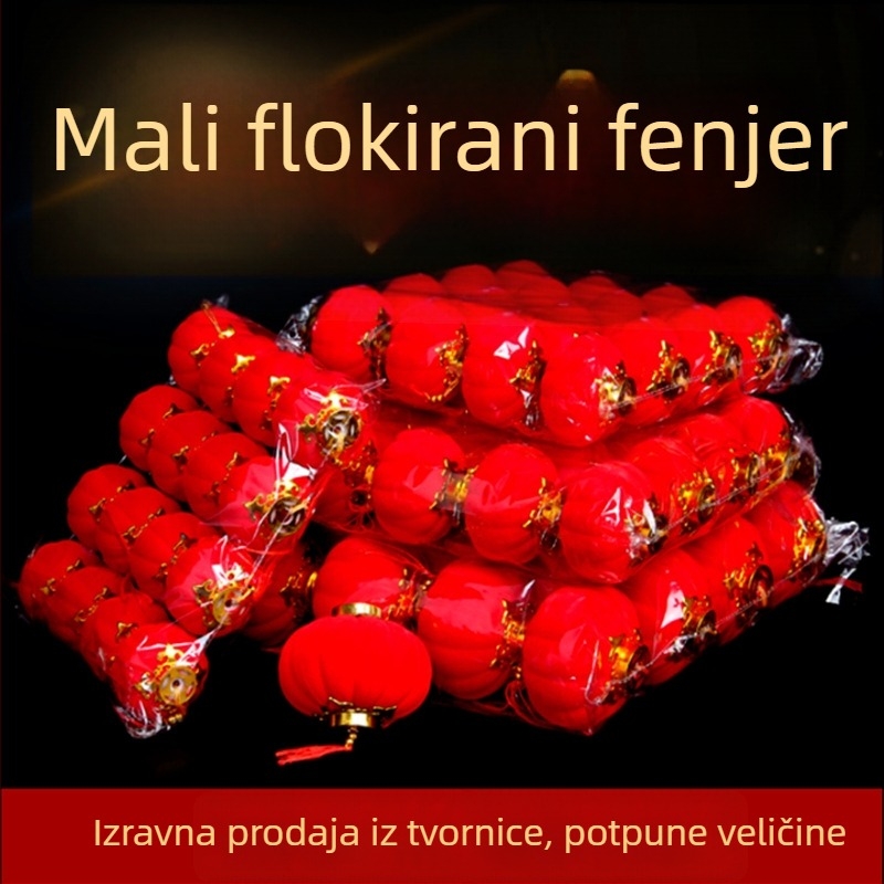 Flokirani crveni lampion – viseća dekoracija za bonsai