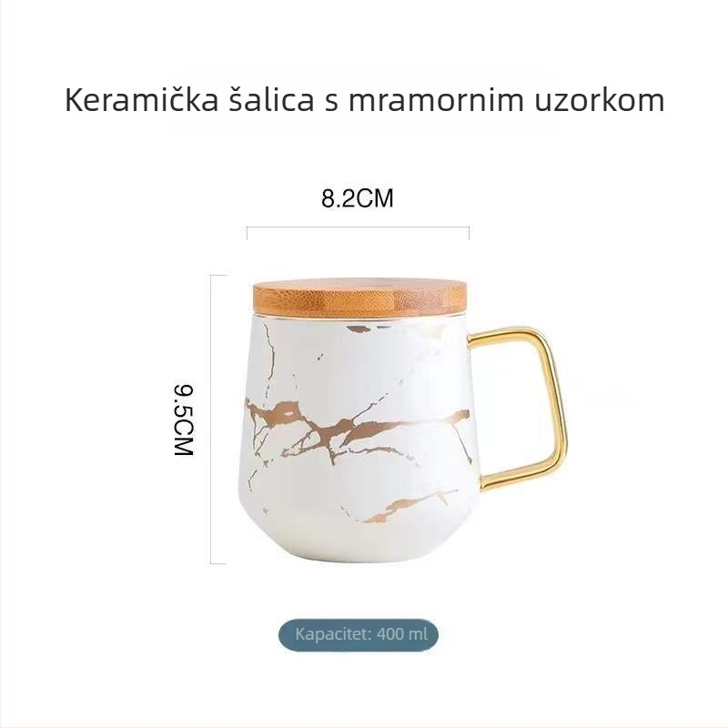 Moderan jednostavan keramički set šalice za kavu i tanjurića s mramornim uzorkom