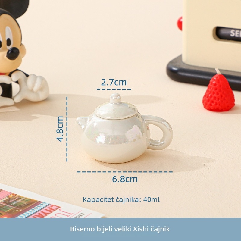 Mini dječji set za čaj s keramičkim čajnikom – biserno bijela, realistična igračka za djecu, u kutiji
