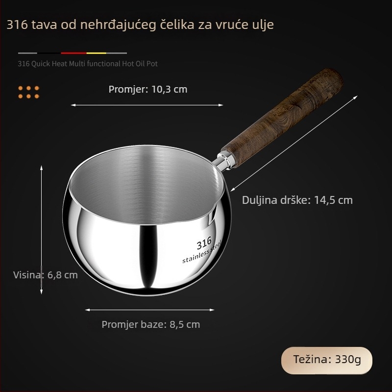 Bebina posuda od nepremazanog 316-staklenog čelika, bez premaza, indukcija kompatibilna, trostruko dno, stakleni poklopac