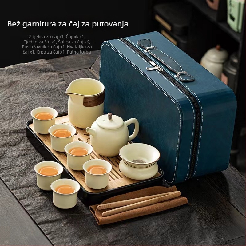 Putni set za čaj u stilu Ru Kiln: Kung Fu čajnik od keramike, šalice i pladanj