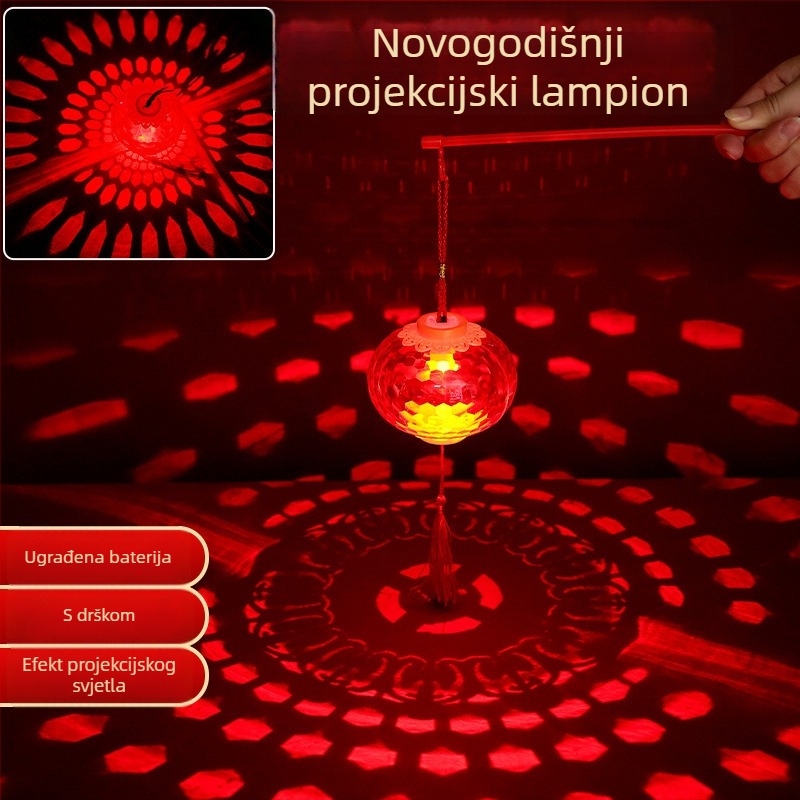 LED crvena lucerna s kristalnom projekcijom – ručna svjetleća igračka za proljetni festival