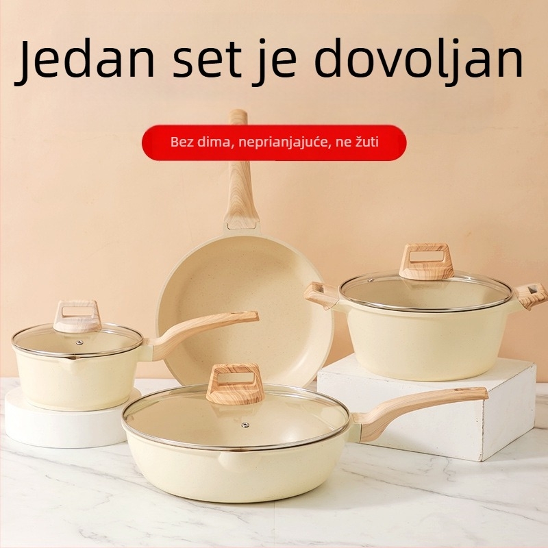 Maifan kamen nepreklopljeni set posuda s nelepivom površinom: tava za prženje, plitka tava i posuda za juhu, kompatibilna s indukcijom