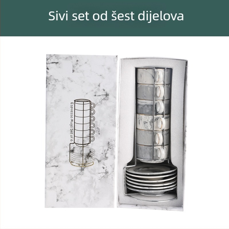Mini set šalice za kavu i podmetač od porcelana, nordijski stil, mramorni uzorak, elegantan dizajn