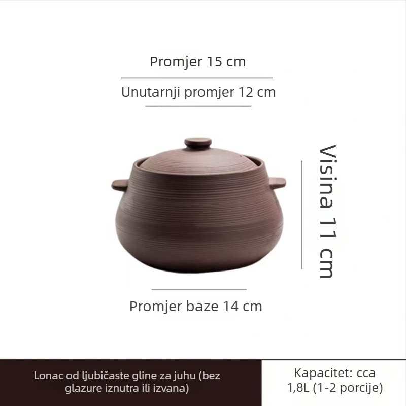 Posuda od purpurne glinene za juhe, tradicionalni stil, velika zapremina za kuhanje cijelog pileta, otporna na visoke temperature