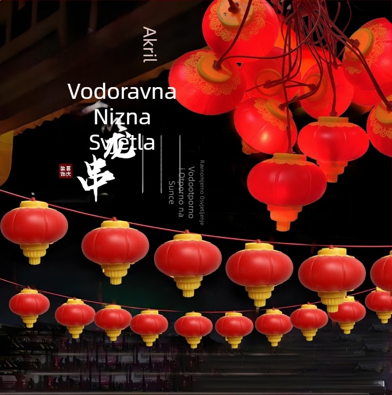 Akrilni crveni lampioni, 10 LED lampiona za ulično ukrašavanje, vodootporno vanjsko osvjetljenje za proljetni festival