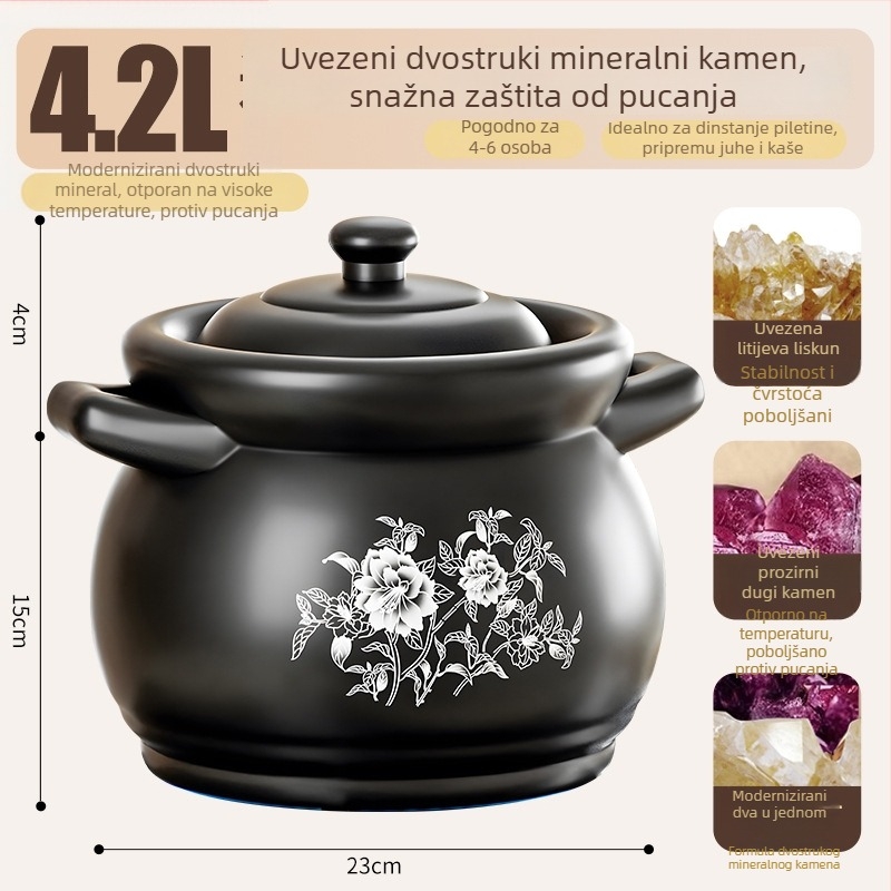 Yiwei MG-1000 Spodumen posuda s poklopcem, za plinski štednjak, otporna na visoke temperature, za juhe i dinstanje, kapacitet 2,1–3 L, 3,1–4 L ili više od 5 L