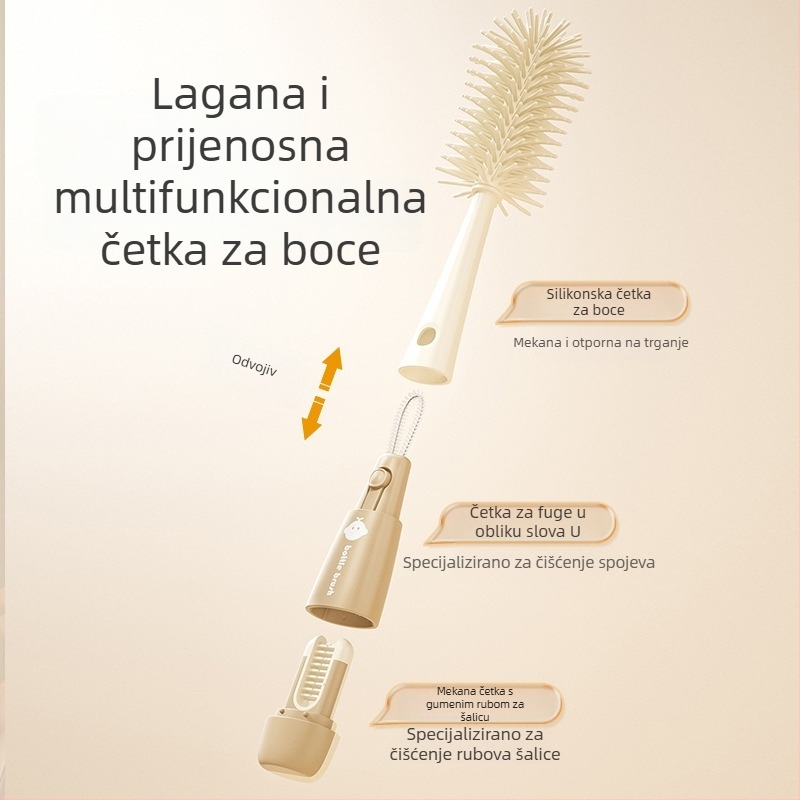 Trostruka silikonska četkica za bočicu s odvojivom bradavicom i čašom za čišćenje