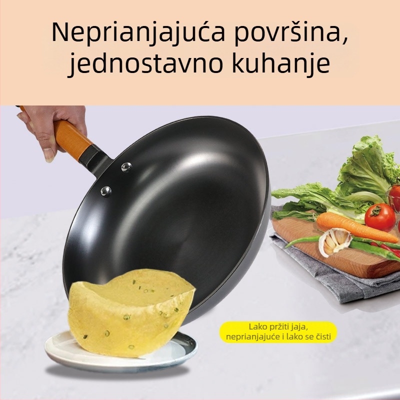 Ljevani željezni tiganj bez premazivanja, ravno dno, starinski stil, za jaja i palačinke
