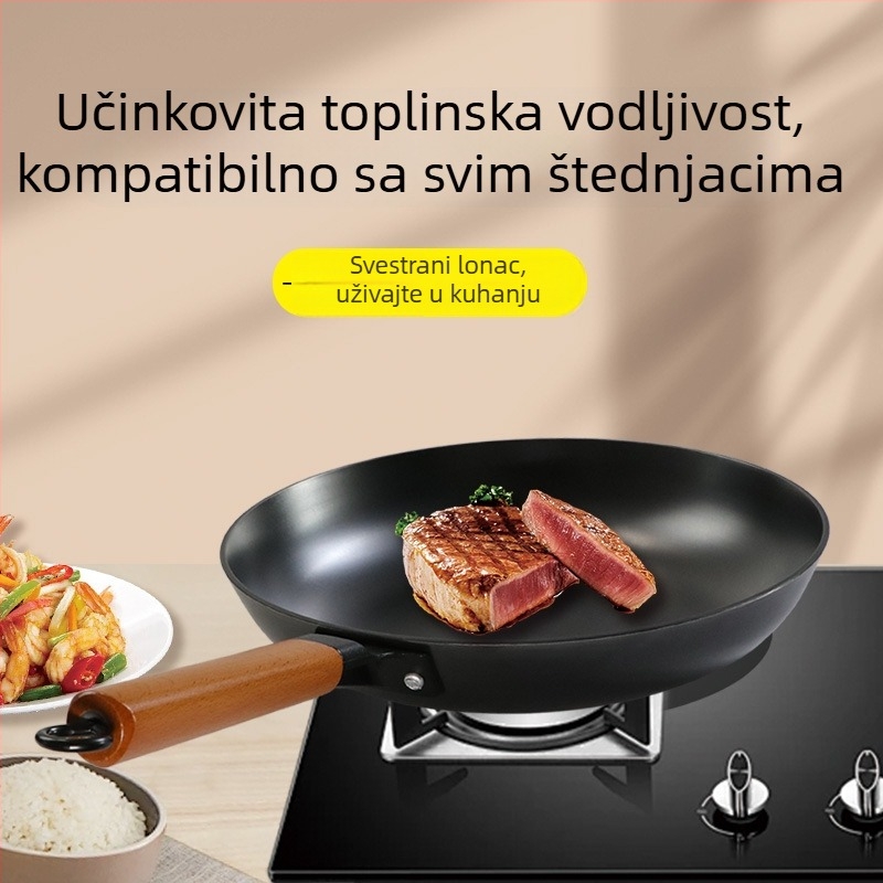 Ljevani željezni tiganj bez premazivanja, ravno dno, starinski stil, za jaja i palačinke