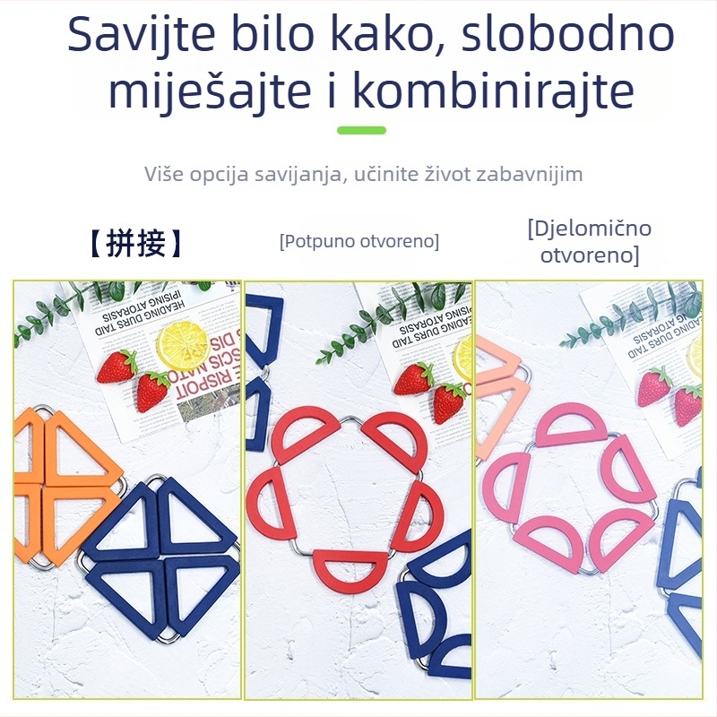 Sklopiva podložka od 304 nehrđajućeg čelika i silikonska podložnica za čaše, toplinski izolirana, kvadratnog ili cvjetnog oblika, kuhinjski dodaci