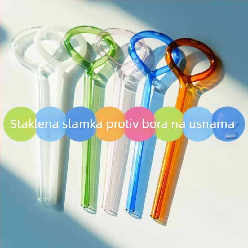Staklene slamke u obliku srca, prozirne obojene staklene slamke, višekratno upotrebljive