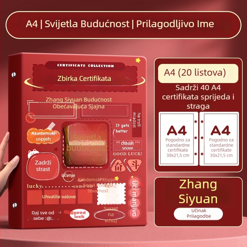 A4 album za certifikate za djecu, s A3 listovima za certifikate i mogućnošću kačenja