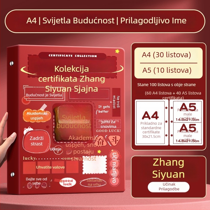A4 album za certifikate za djecu, s A3 listovima za certifikate i mogućnošću kačenja