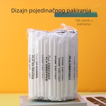 Jednokratna biorazgradiva PLA slamka, pojedinačno pakirana, za kavu, napitke i mliječni čaj.