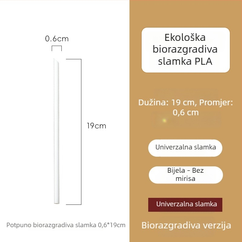 Jednokratna biorazgradiva PLA slamka, pojedinačno pakirana, za kavu, napitke i mliječni čaj.