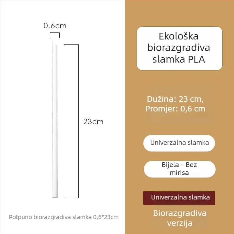 Jednokratna biorazgradiva PLA slamka, pojedinačno pakirana, za kavu, napitke i mliječni čaj.