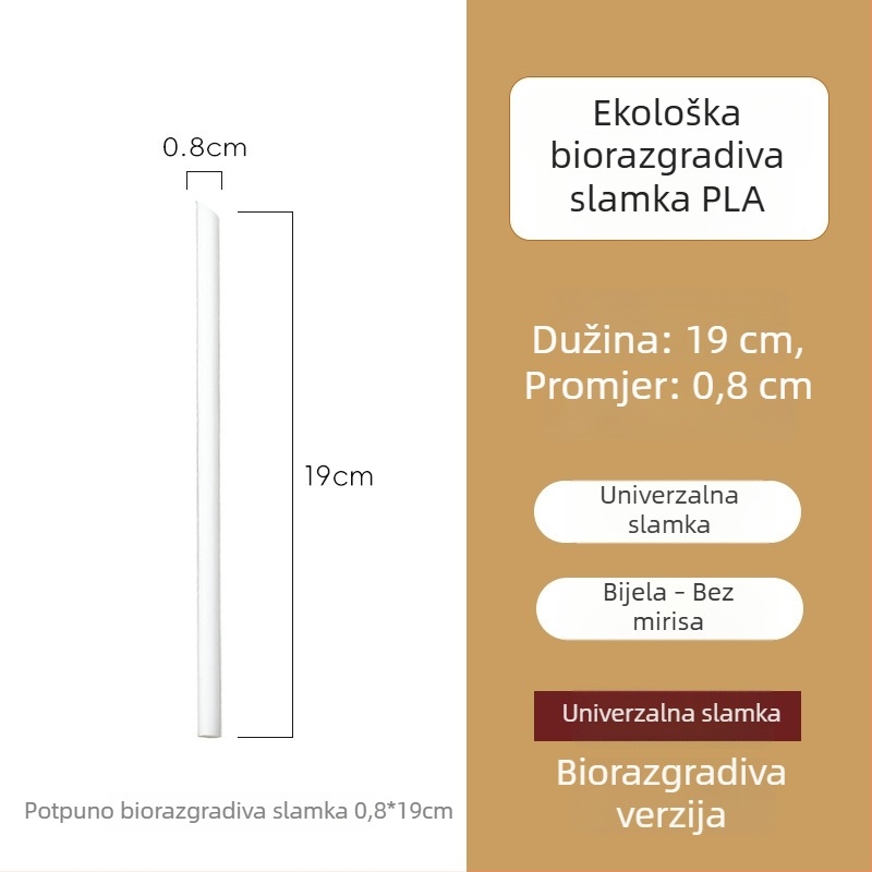 Jednokratna biorazgradiva PLA slamka, pojedinačno pakirana, za kavu, napitke i mliječni čaj.