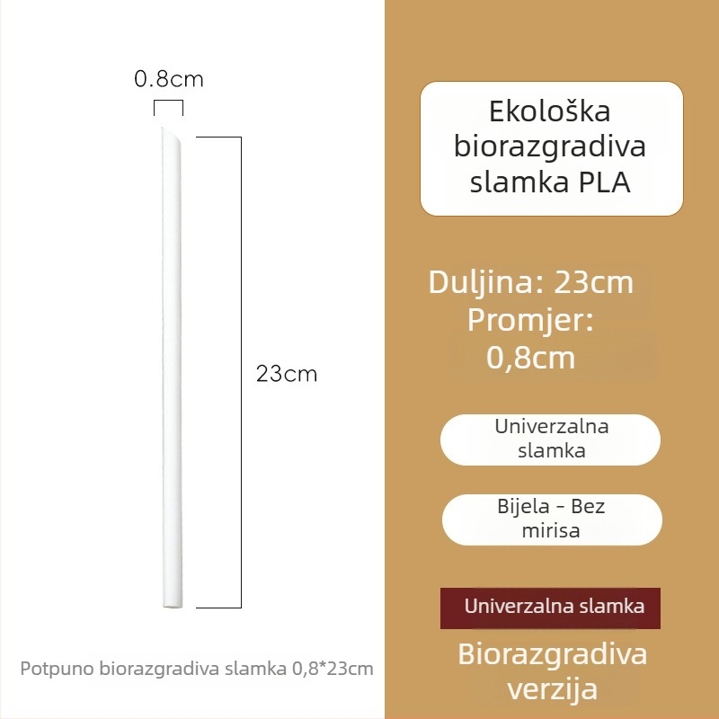 Jednokratna biorazgradiva PLA slamka, pojedinačno pakirana, za kavu, napitke i mliječni čaj.