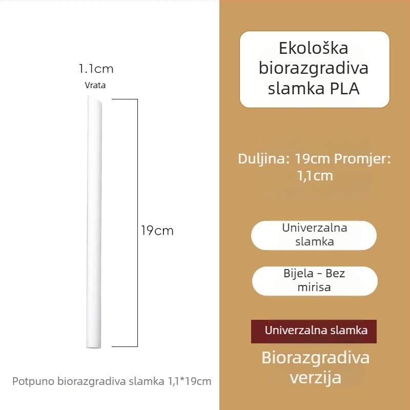 Jednokratna biorazgradiva PLA slamka, pojedinačno pakirana, za kavu, napitke i mliječni čaj.