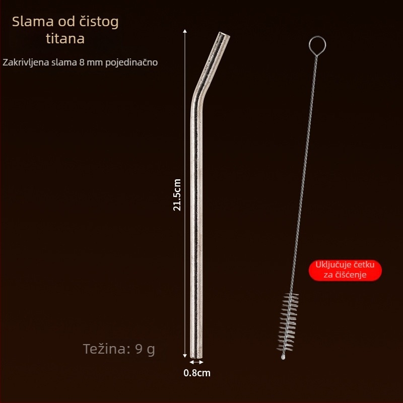 Hongjunda Slamka od čistog titana, Ponovno upotrebljiva duga slamka za sokove, napitke, vodu i bubble tea