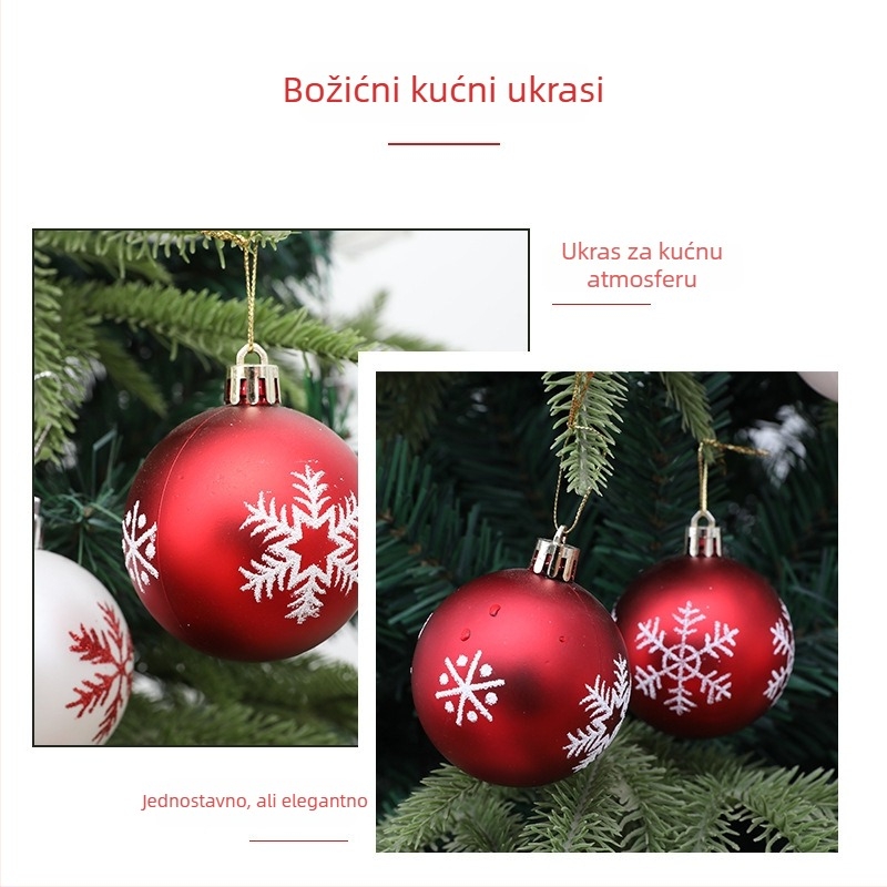 12 komada božićnih kuglica za bor, 6 cm, ručno oslikane pahulje snijega, plastične