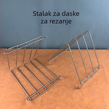 Trokutasti stalak za daske za rezanje od nehrđajućeg čelika s mrežastim okvirom i odvodnim stalkom za plastične daske; 6, 3, 4 i 10 pretinaca.