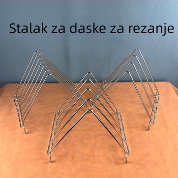 Trokutasti stalak za daske za rezanje od nehrđajućeg čelika s mrežastim okvirom i odvodnim stalkom za plastične daske; 6, 3, 4 i 10 pretinaca.