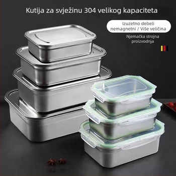 Kutija za ručak od 304 nerđajućeg čelika, prehrambene klase, s poklopcem, kvadratni spremnik za čuvanje hrane