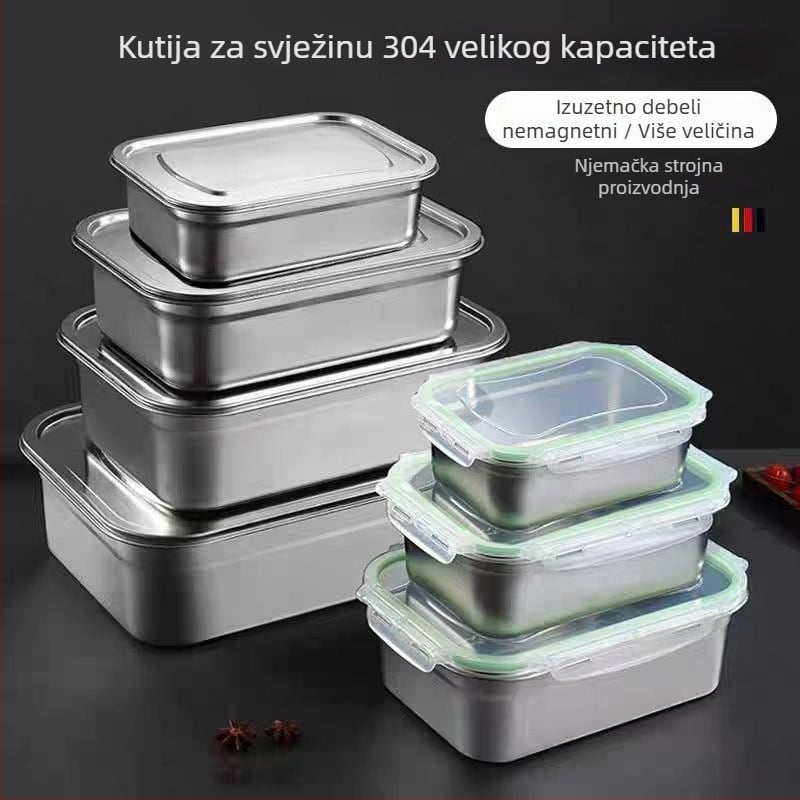 Kutija za ručak od 304 nerđajućeg čelika, prehrambene klase, s poklopcem, kvadratni spremnik za čuvanje hrane
