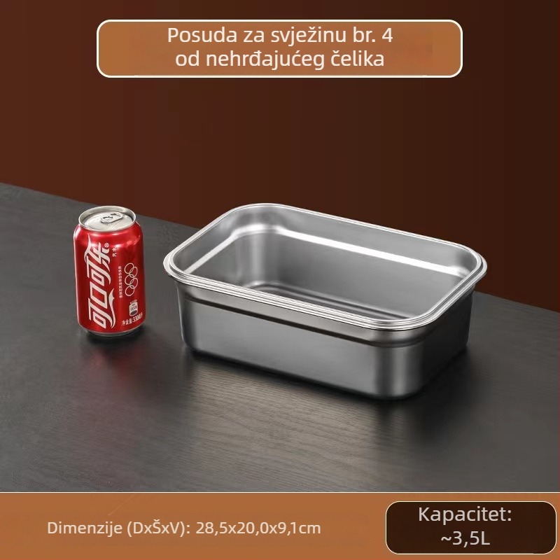 Kutija za ručak od 304 nerđajućeg čelika, prehrambene klase, s poklopcem, kvadratni spremnik za čuvanje hrane