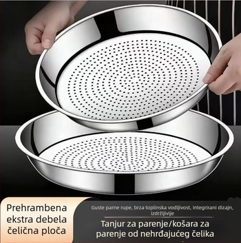 Parna posuda i mreža od 304 nehrđajućeg čelika za kućnu kuhinju, višenamjenska, guste rupe, debela, otporna na visoke temperature, za indirektno parenje