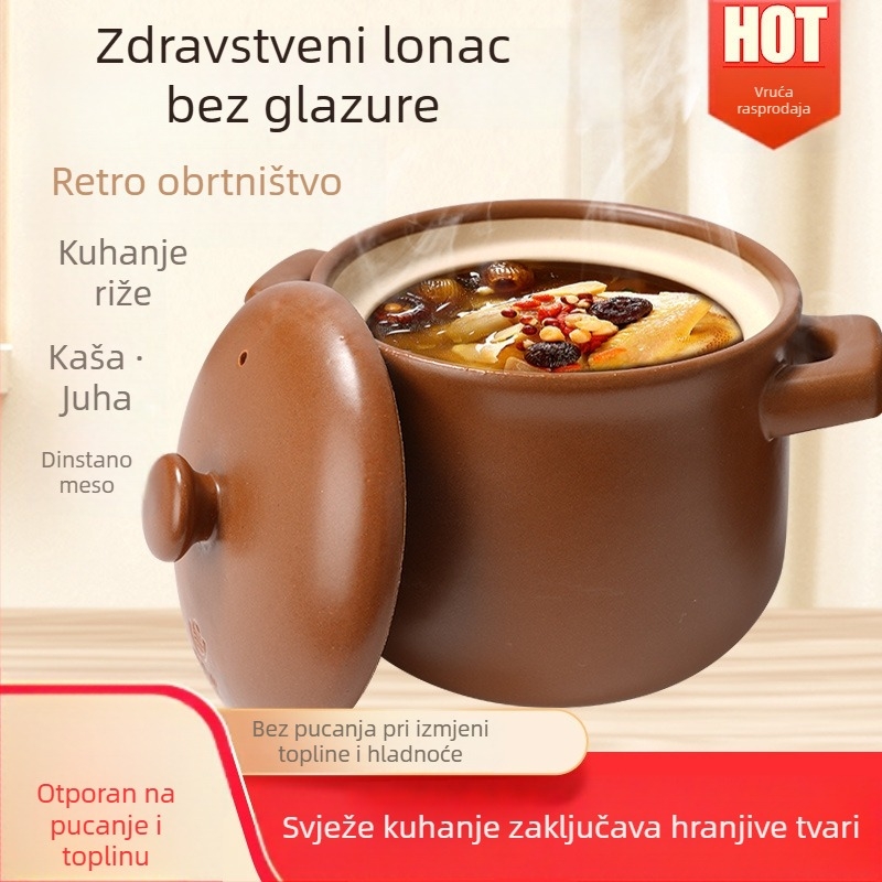 Glinena kaserola za otvoreni plamen, velik kapacitet za juhe, tradicionalni lonac za zdravo kuhanje