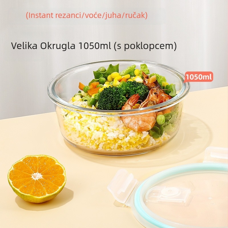 Cilock posuda od borosilikatnog stakla za juhu i voće s poklopcem, pogodno za mikrovalnu pećnicu, 800–1000 ml