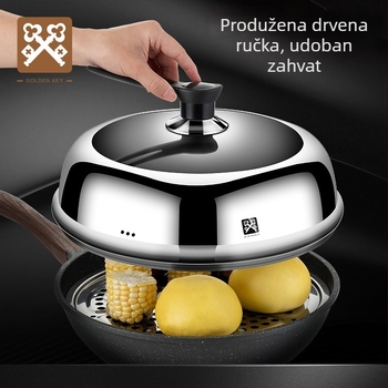 Golden Key poklopac od nehrđajućeg čelika, proziran, za wok i tavicu, visok poklopac, univerzalni poklopac, 32–34 cm