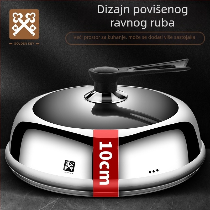 Golden Key poklopac od nehrđajućeg čelika, proziran, za wok i tavicu, visok poklopac, univerzalni poklopac, 32–34 cm