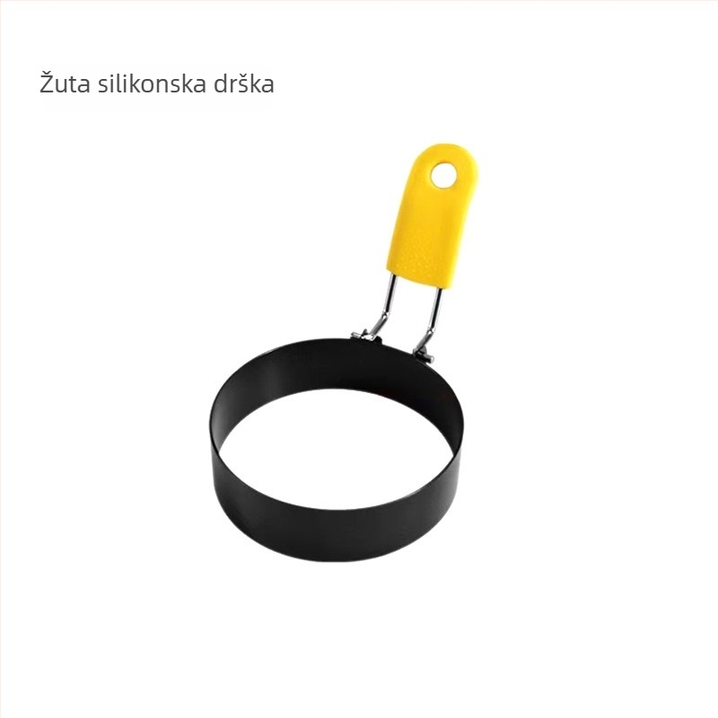 Kružna neprijanjajuća forma za omletu sa silikonskom drškom koja štiti od opeklina, od nehrđajućeg čelika; kalup za palačinke i jajni prsten
