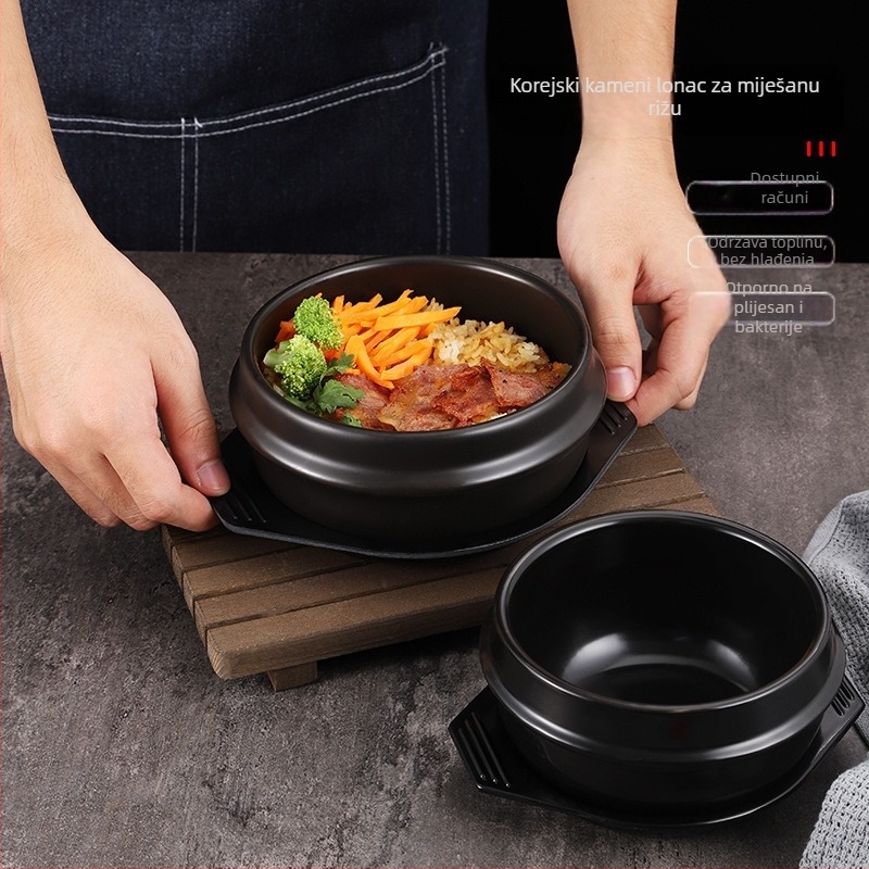 Korejski kameni lonac za bibimbap i korejsku kuhinju, otporan na visoke temperature, glineni lonac kapaciteta 1 L, Doenjang jjigae i Samgyetang