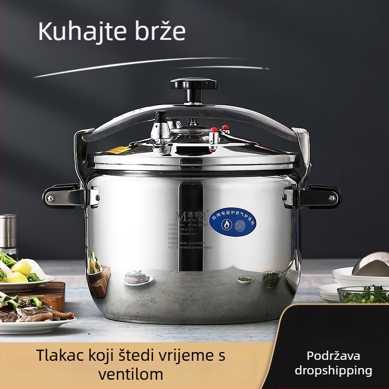Eksplozijski otporan lonac pod pritiskom za komercijalnu upotrebu, velikog kapaciteta, od nehrđajućeg čelika, univerzalan za plin i indukcijsku ploču, višestruke namjene, ekstra velikog kapaciteta.