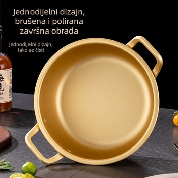 Korejskog stila žuto aluminijsko lonac za instantnu rezancu, brzo zagrijavanje, kućni lonac s dvjema ručkama i poklopcem; lonac za ramen i juhu, pogodan za bibimbap i hladna jela; kompaktni mini lonac za dom