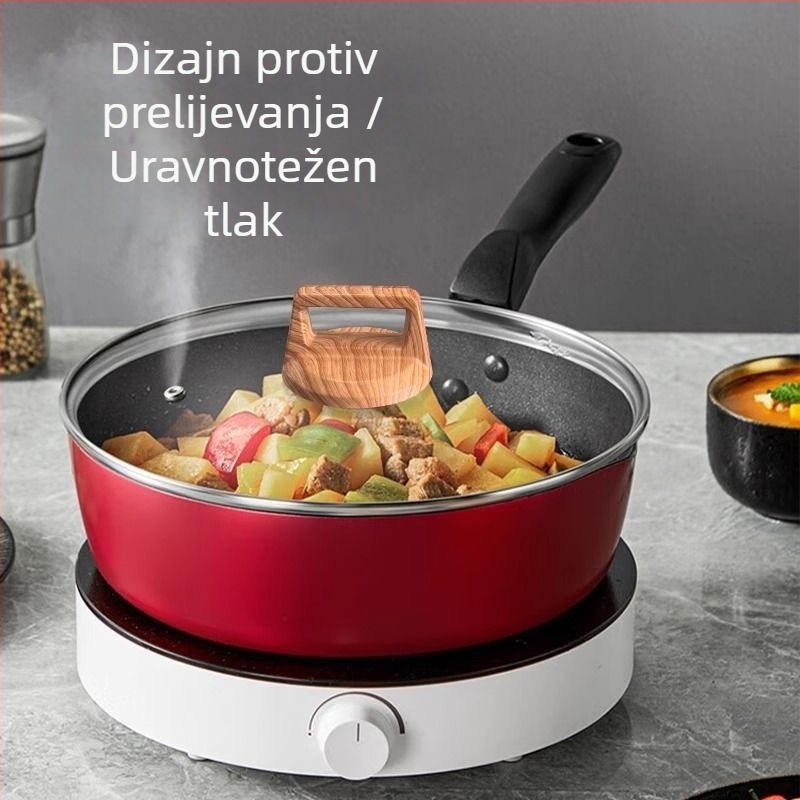 Prozirni poklop za kuhanje s ručkom od nehrđajućeg čelika i kaljenim staklom, otporan na visoke temperature, univerzalni model