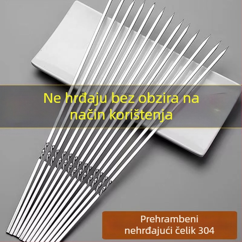 Nehrđajući čelični ražnjići za roštilj – plosnati i okrugli, za vanjsku upotrebu ražnjića od janjetine, komplet alata za roštilj