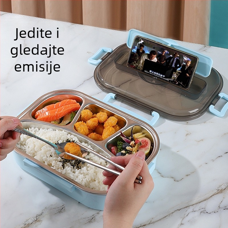 Studentska kutija za obrok, četvrtast dizajn s pregradama, japanski stil, izolirana kutija od nehrđajućeg čelika 304, pogodna za mikrovalnu